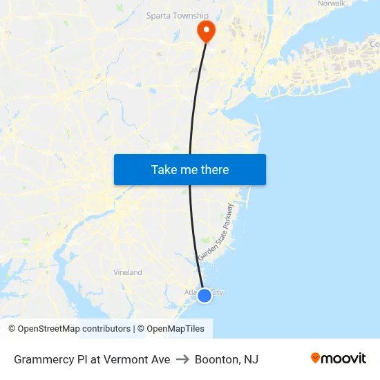 Grammercy Pl at Vermont Ave to Boonton, NJ map