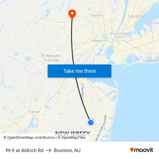Rt-9 at Aldrich Rd to Boonton, NJ map