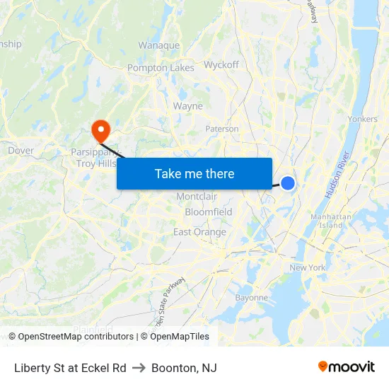 Liberty St at Eckel Rd to Boonton, NJ map