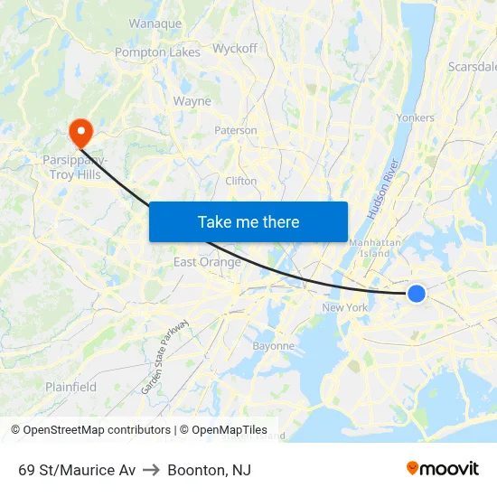 69 St/Maurice Av to Boonton, NJ map