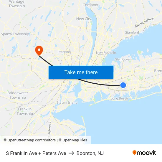 S Franklin Ave + Peters Ave to Boonton, NJ map