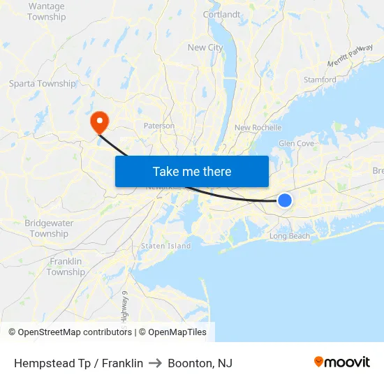 Hempstead Tp / Franklin to Boonton, NJ map