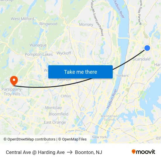 Central Ave @ Harding Ave to Boonton, NJ map