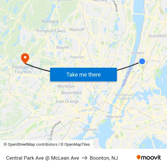 Central Park Ave @ McLean Ave to Boonton, NJ map