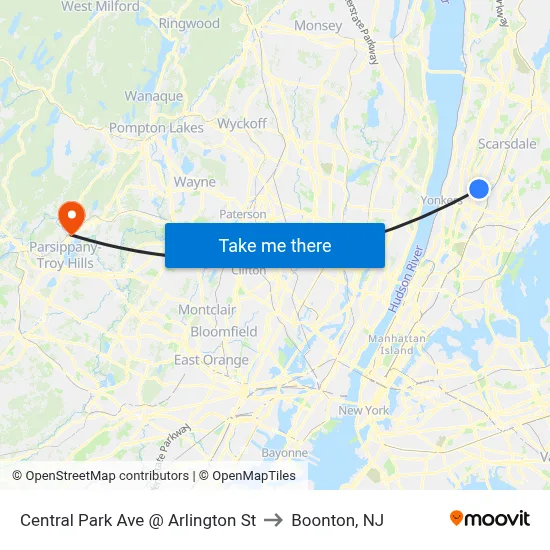 Central Park Ave @ Arlington St to Boonton, NJ map