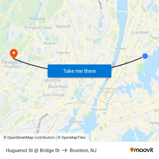Huguenot St @ Bridge St to Boonton, NJ map