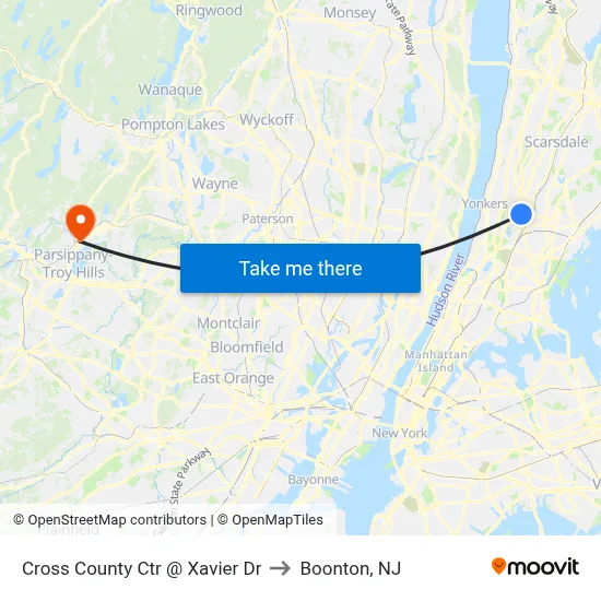 Cross County Ctr @ Xavier Dr to Boonton, NJ map