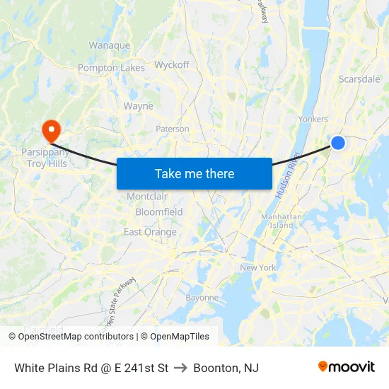 White Plains Rd @ E 241st St to Boonton, NJ map