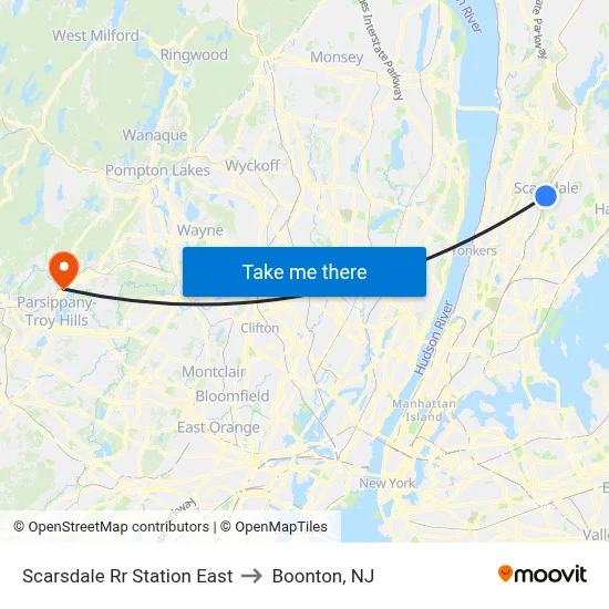 Scarsdale Rr Station East to Boonton, NJ map