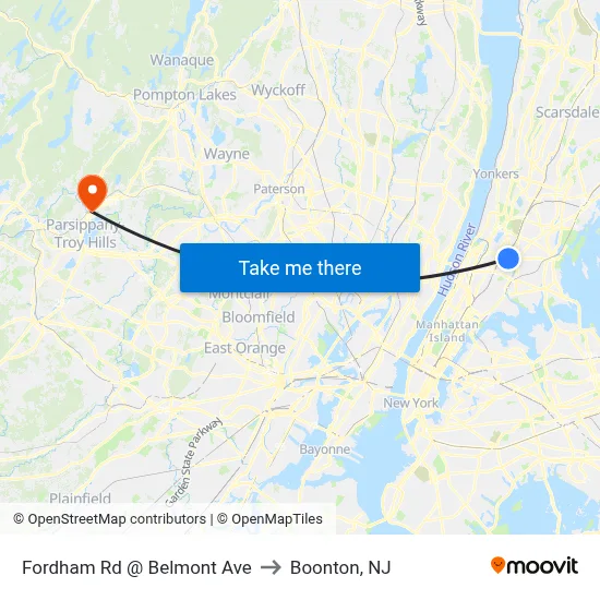 Fordham Rd @ Belmont Ave to Boonton, NJ map