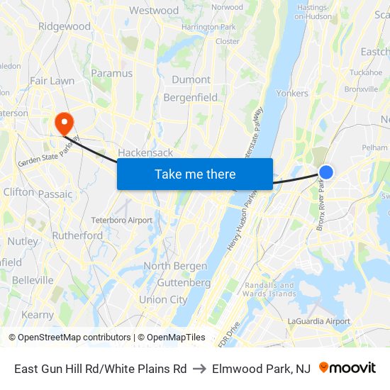 East Gun Hill Rd/White Plains Rd to Elmwood Park, NJ map