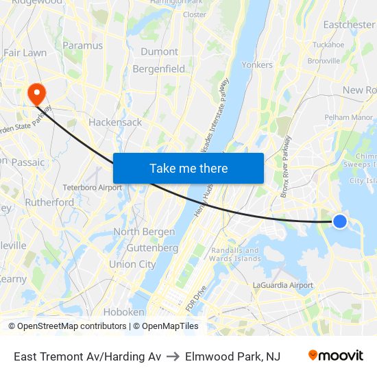 East Tremont Av/Harding Av to Elmwood Park, NJ map