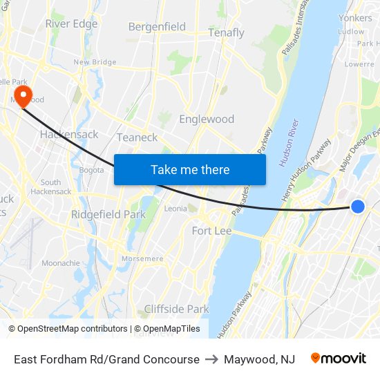 East Fordham Rd/Grand Concourse to Maywood, NJ map