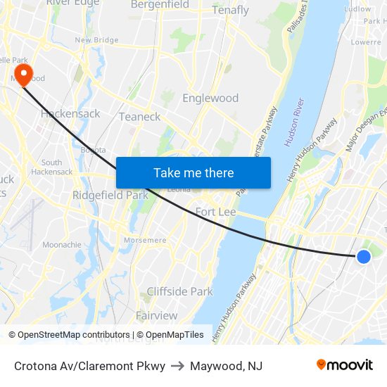 Crotona Av/Claremont Pkwy to Maywood, NJ map