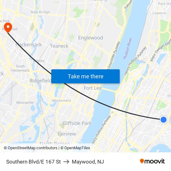 Southern Blvd/E 167 St to Maywood, NJ map