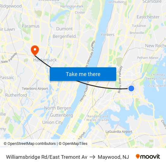 Williamsbridge Rd/East Tremont Av to Maywood, NJ map