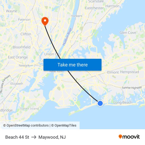 Beach 44 St to Maywood, NJ map