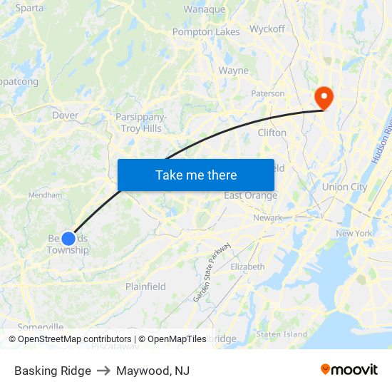 Basking Ridge to Maywood, NJ map