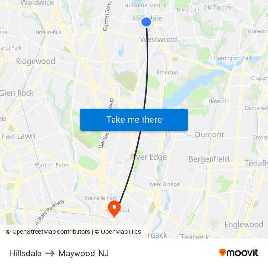 Hillsdale to Maywood, NJ map