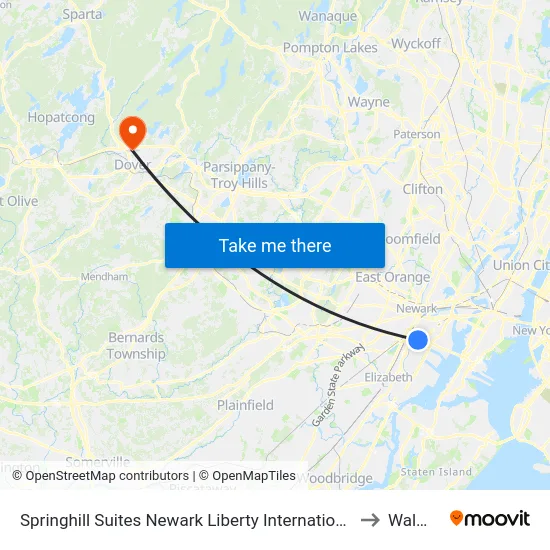 Springhill Suites Newark Liberty International Airport to Walmart map