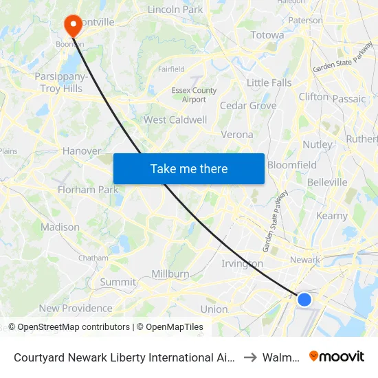 Courtyard Newark Liberty International Airport to Walmart map