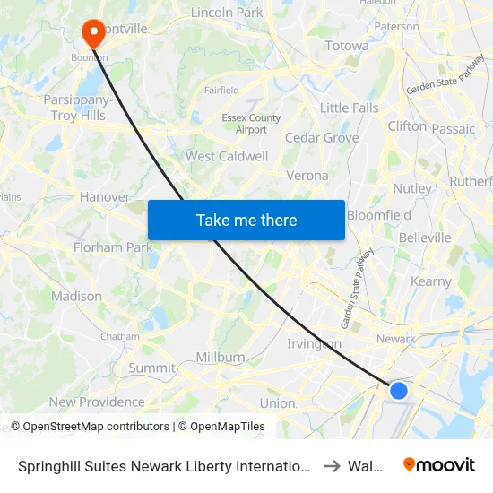 Springhill Suites Newark Liberty International Airport to Walmart map