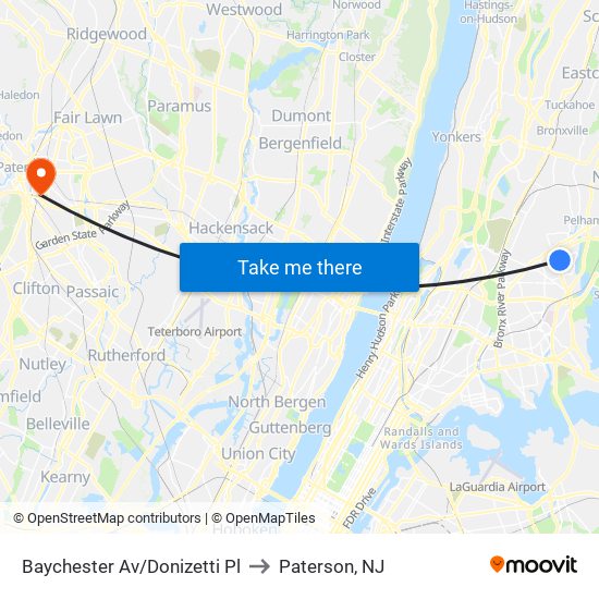 Baychester Av/Donizetti Pl to Paterson, NJ map