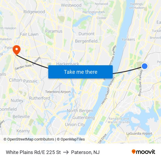 White Plains Rd/E 225 St to Paterson, NJ map