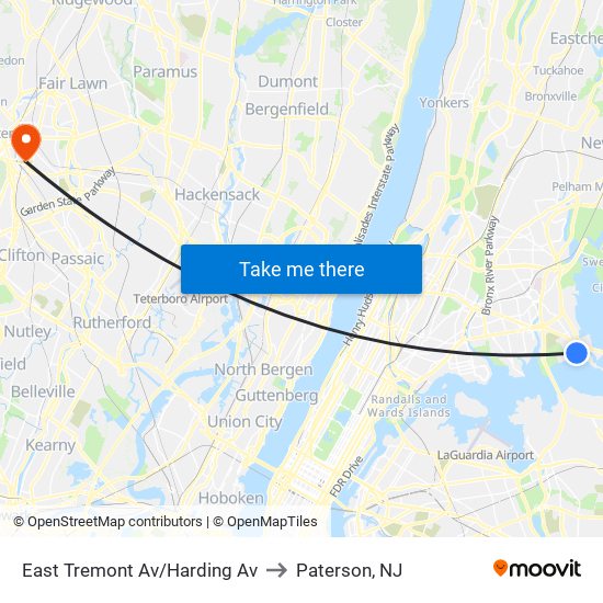 East Tremont Av/Harding Av to Paterson, NJ map