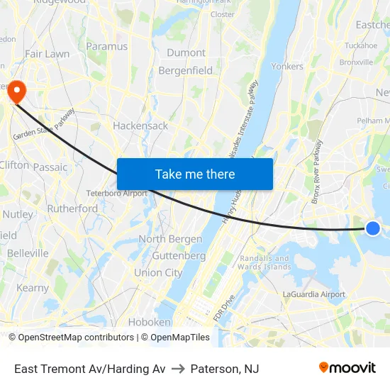 East Tremont Av/Harding Av to Paterson, NJ map