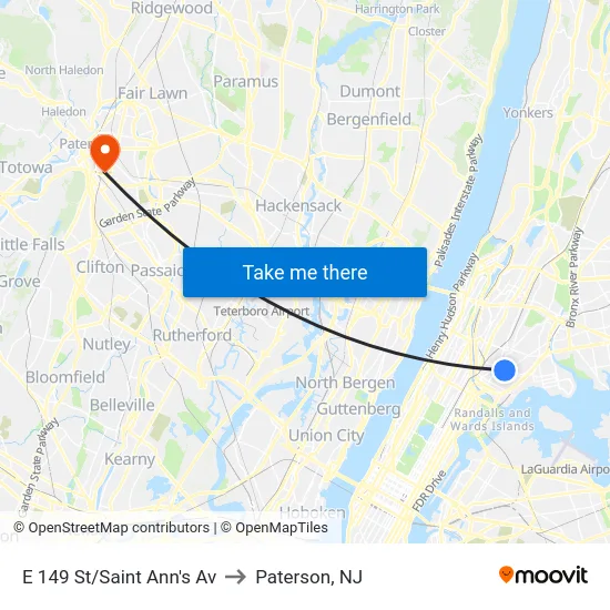 E 149 St/Saint Ann's Av to Paterson, NJ map