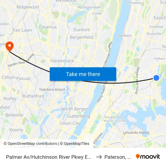 Palmer Av/Hutchinson River Pkwy East to Paterson, NJ map