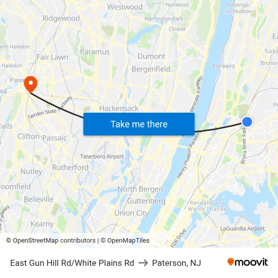 East Gun Hill Rd/White Plains Rd to Paterson, NJ map