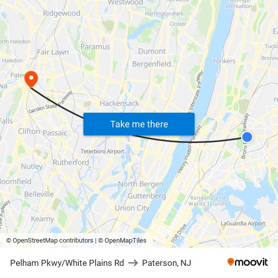 Pelham Pkwy/White Plains Rd to Paterson, NJ map
