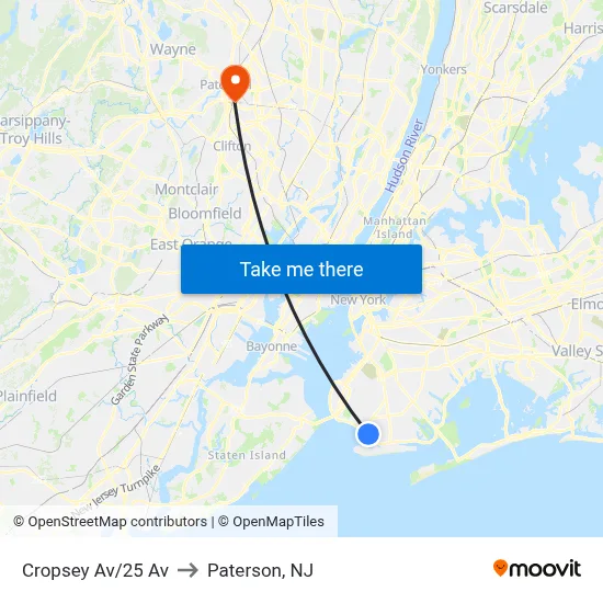 Cropsey Av/25 Av to Paterson, NJ map