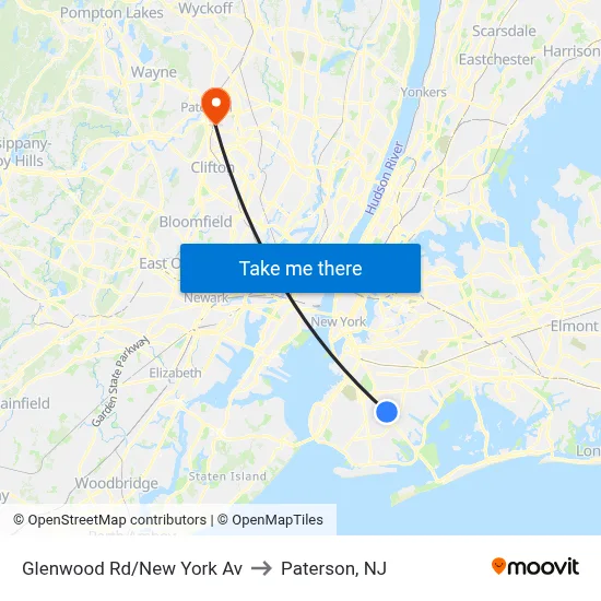 Glenwood Rd/New York Av to Paterson, NJ map