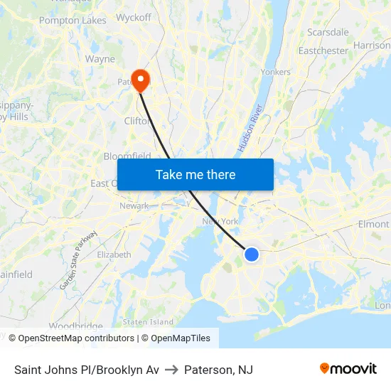 Saint Johns Pl/Brooklyn Av to Paterson, NJ map