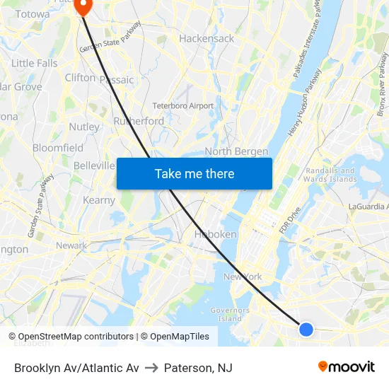 Brooklyn Av/Atlantic Av to Paterson, NJ map