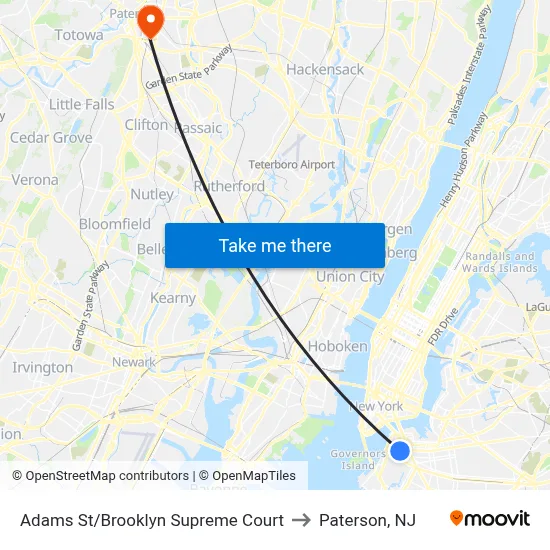 Adams St/Brooklyn Supreme Court to Paterson, NJ map
