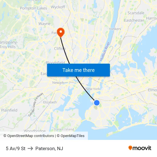 5 Av/9 St to Paterson, NJ map