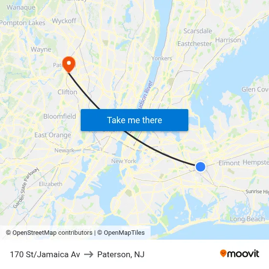 170 St/Jamaica Av to Paterson, NJ map