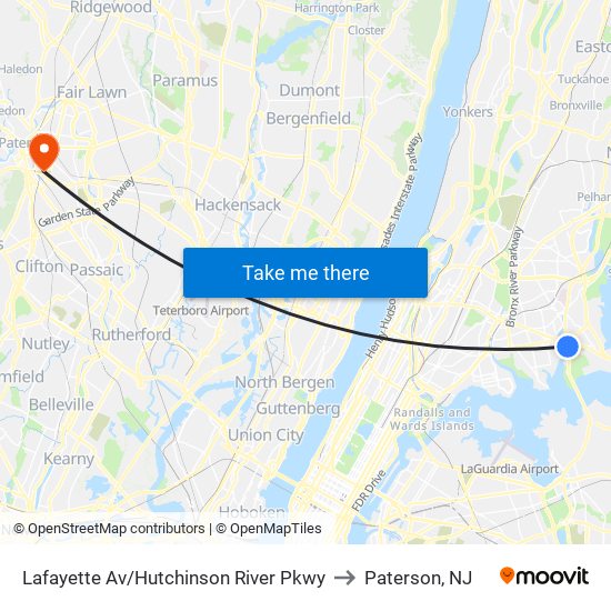 Lafayette Av/Hutchinson River Pkwy to Paterson, NJ map