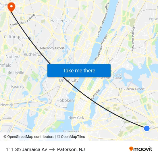111 St/Jamaica Av to Paterson, NJ map
