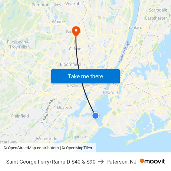 Saint George Ferry/Ramp D S40 & S90 to Paterson, NJ map