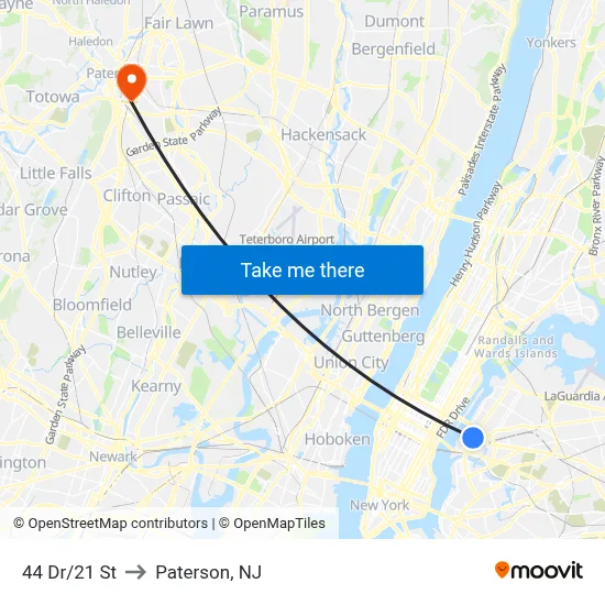 44 Dr/21 St to Paterson, NJ map