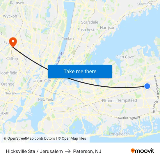 Hicksville Sta / Jerusalem to Paterson, NJ map