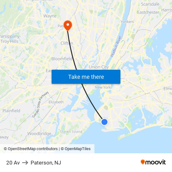 20 Av to Paterson, NJ map