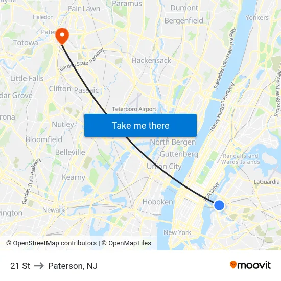 21 St to Paterson, NJ map