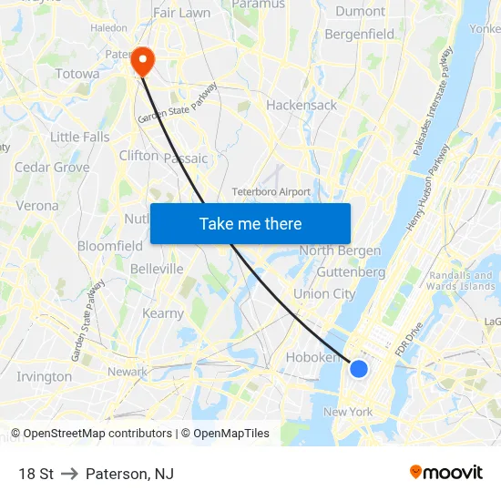 18 St to Paterson, NJ map