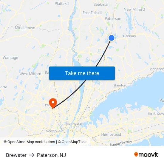 Brewster to Paterson, NJ map